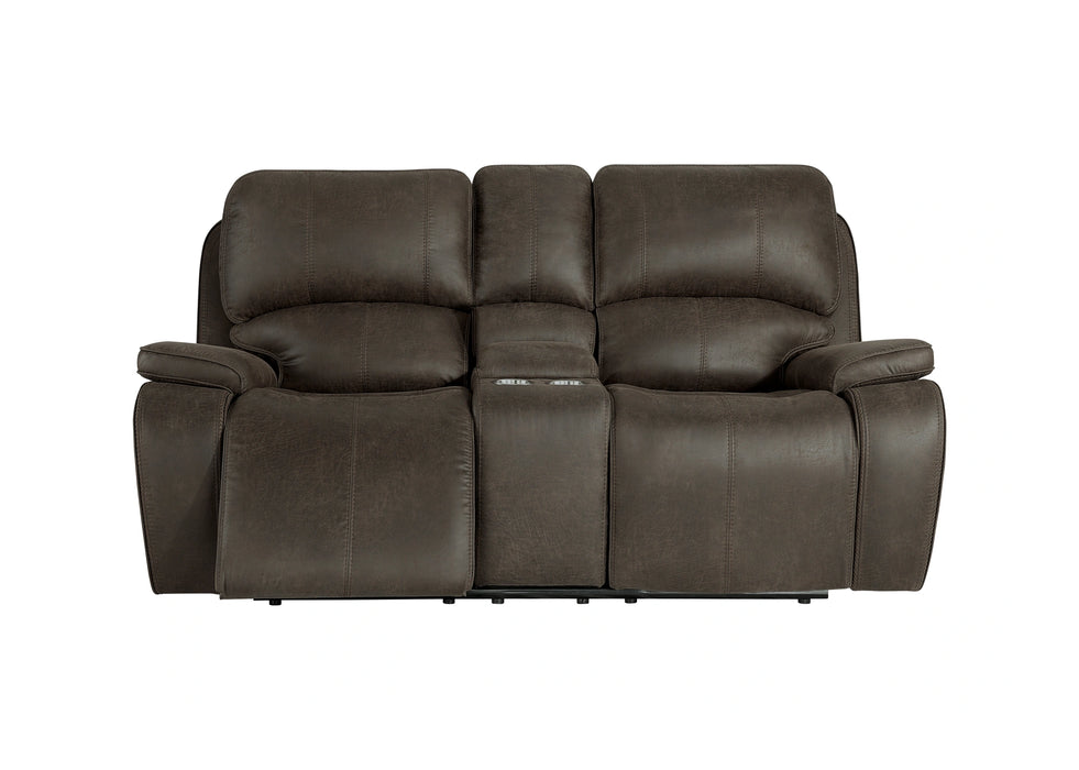 Brookings Console Loveseat W/Pwr Hr & Fr-Brown