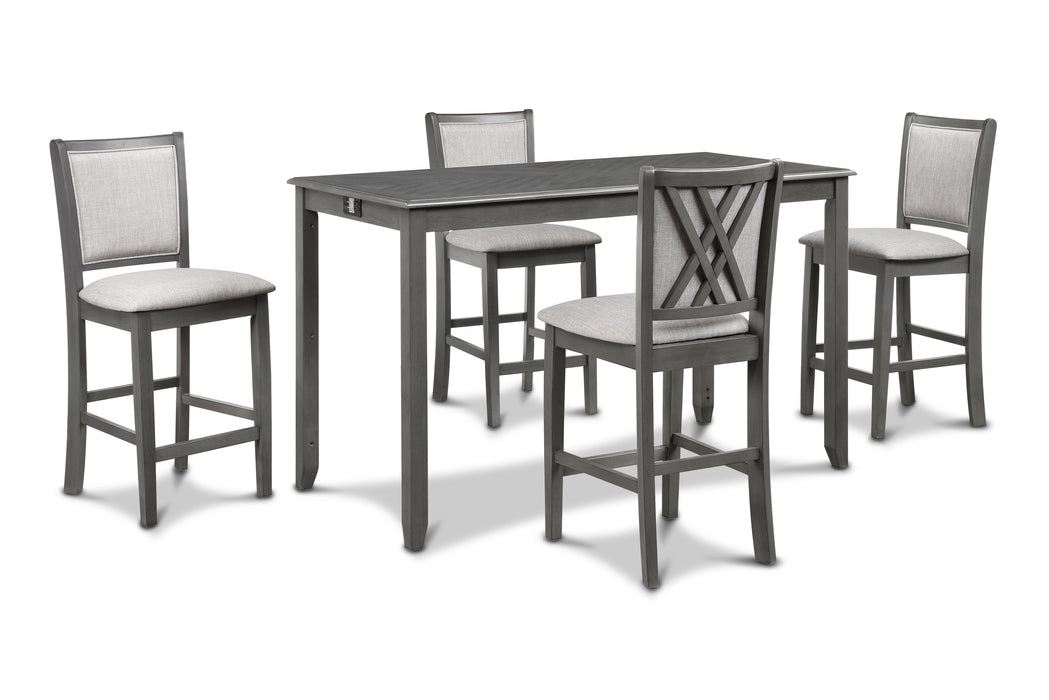 Amy 5 Pc 60" Counter Storage Table+Chairs-Gray