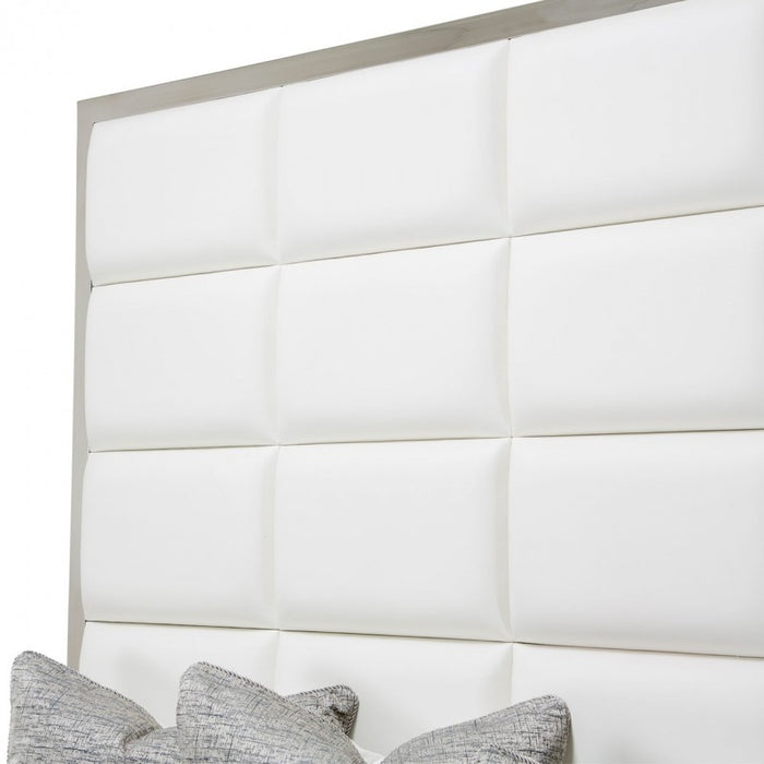 Aico State St King Metal Panel Bed in Glossy White