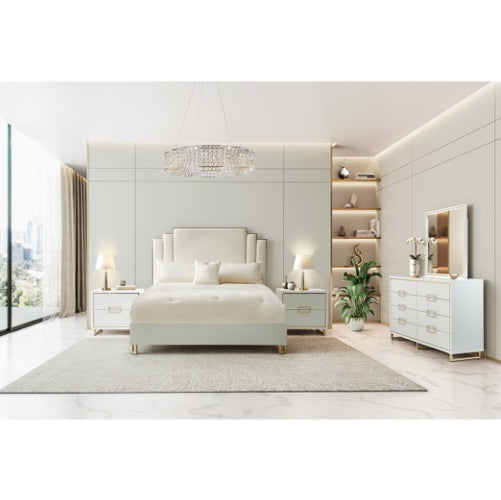 AICO Furniture Palm Gate Queen Upholstered Platform Bed in Cloud White