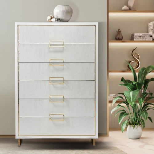 AICO Furniture Palm Gate 6 Drawer Chest in Cloud White