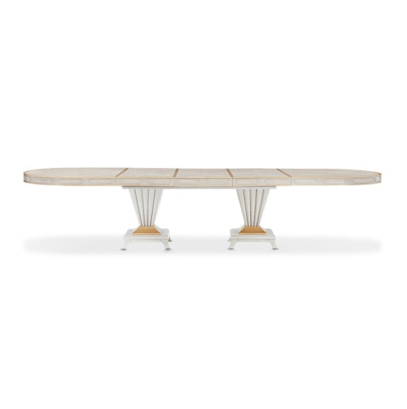 AICO Furniture St. Charles Double Pedestal Dining Table in Dove Gray