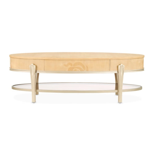 AICO Furniture Camellia Field Oval Cocktail Table in Caramel