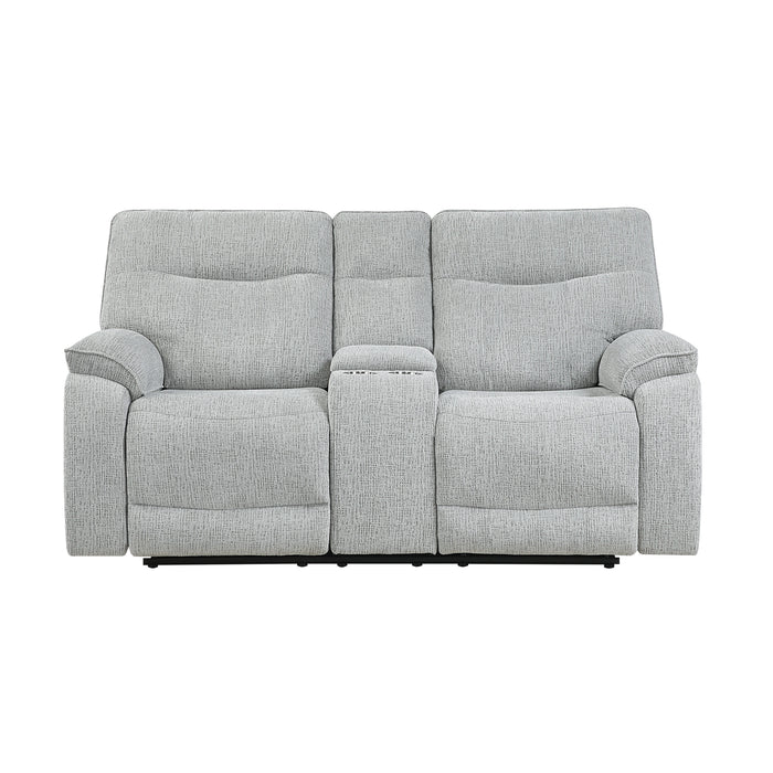 Chablis Reclining Console Loveseat-Mist Gray