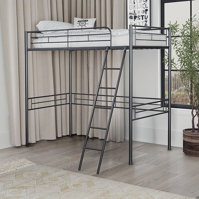 Myles Twin Loft Bed White, Silver & Black