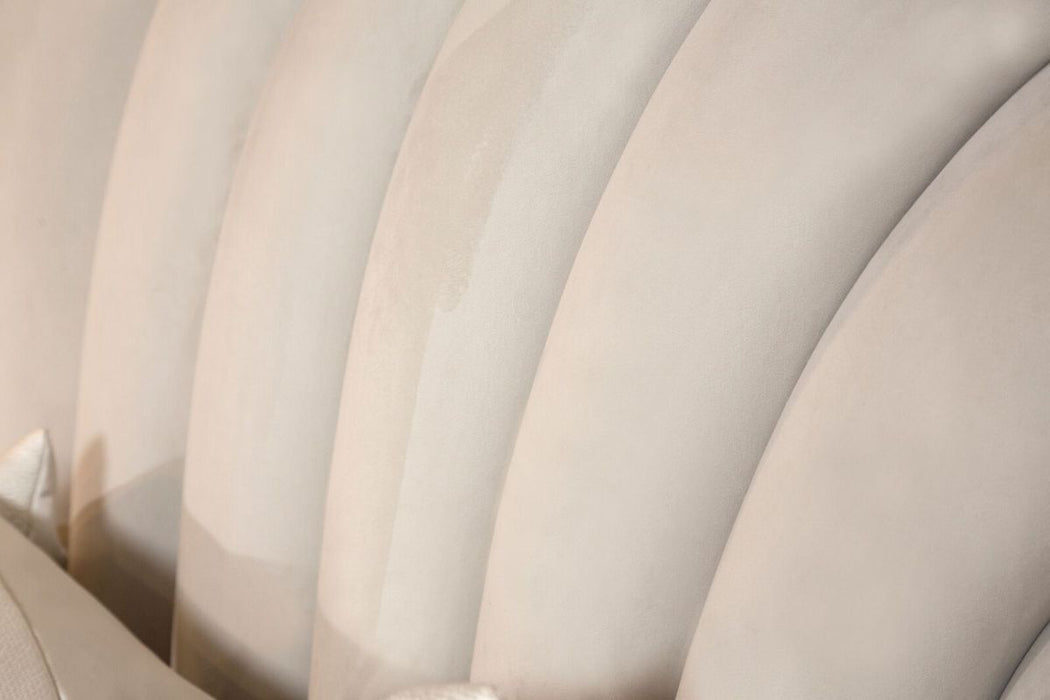 AICO London Place King Upholstered Panel Bed in Creamy Pearl