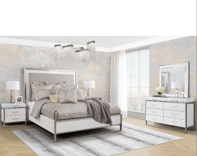 AICO Marquee Eastern King Panel Bed in Cloud White