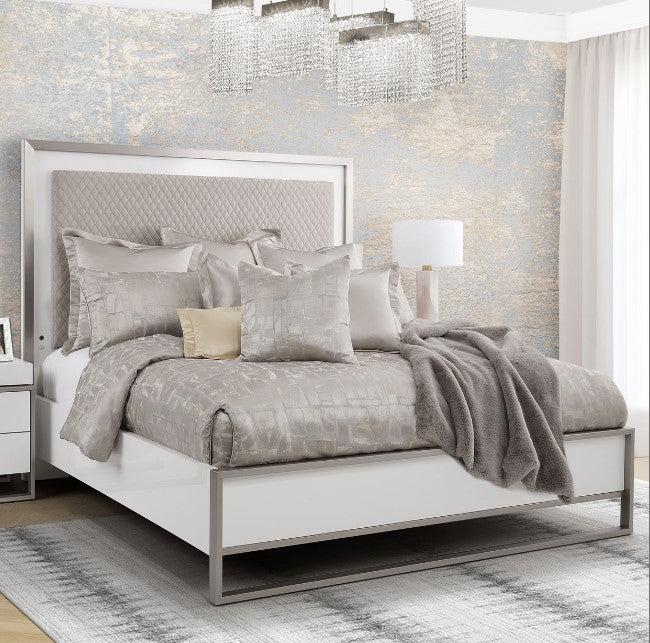 AICO Marquee Eastern King Panel Bed in Cloud White