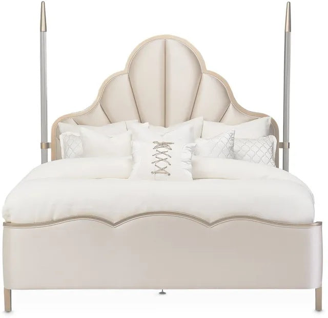 AICO Malibu Crest Cal King Scalloped Poster Bed in Chardonnay